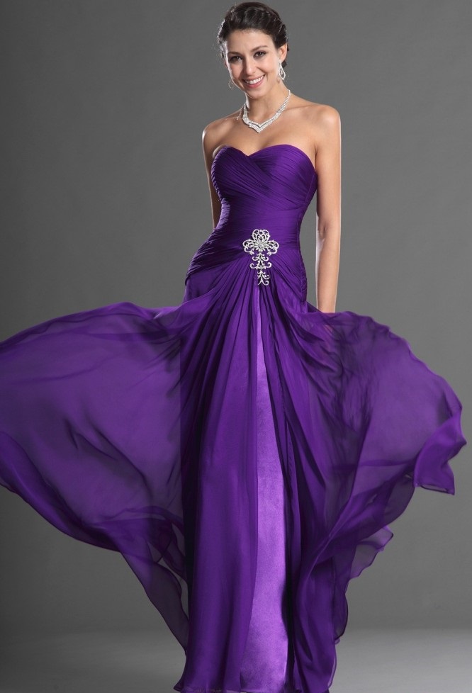 Mor bayan şifon abiye modeli