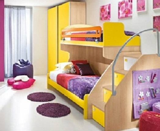 renkli kız çocuk odası için çift katlı ranza modeli