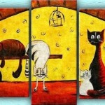 sevimli kedi figürlü kanvaz tablo örneği modeli