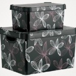 siyah beyaz çiçekli dekoratif saklama kutu modeli
